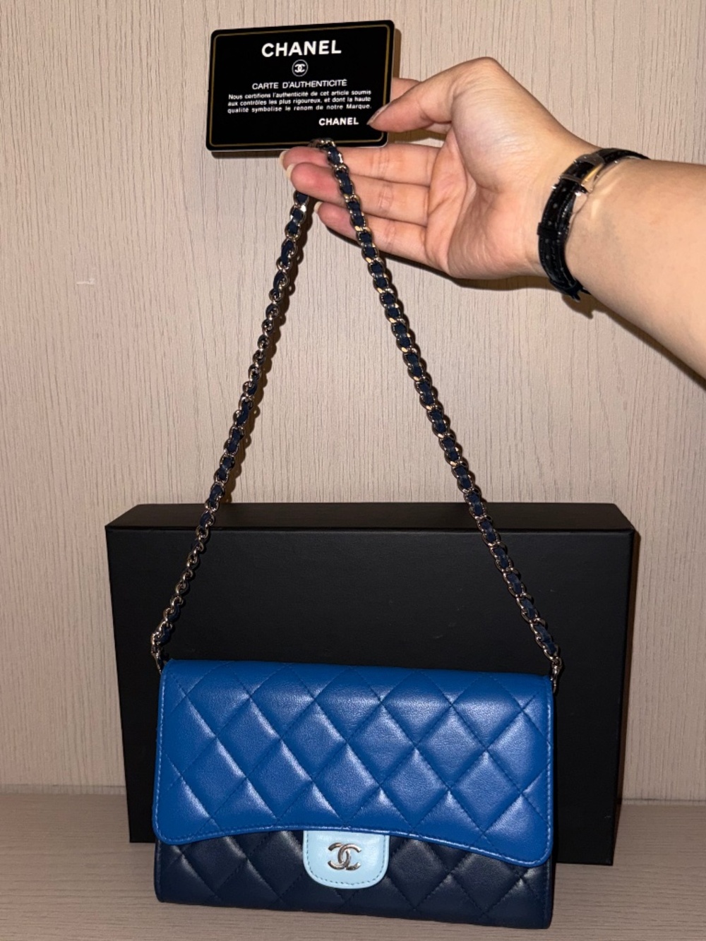 CHANEL Tri-Color Lambskin Classic Wallet on Chain